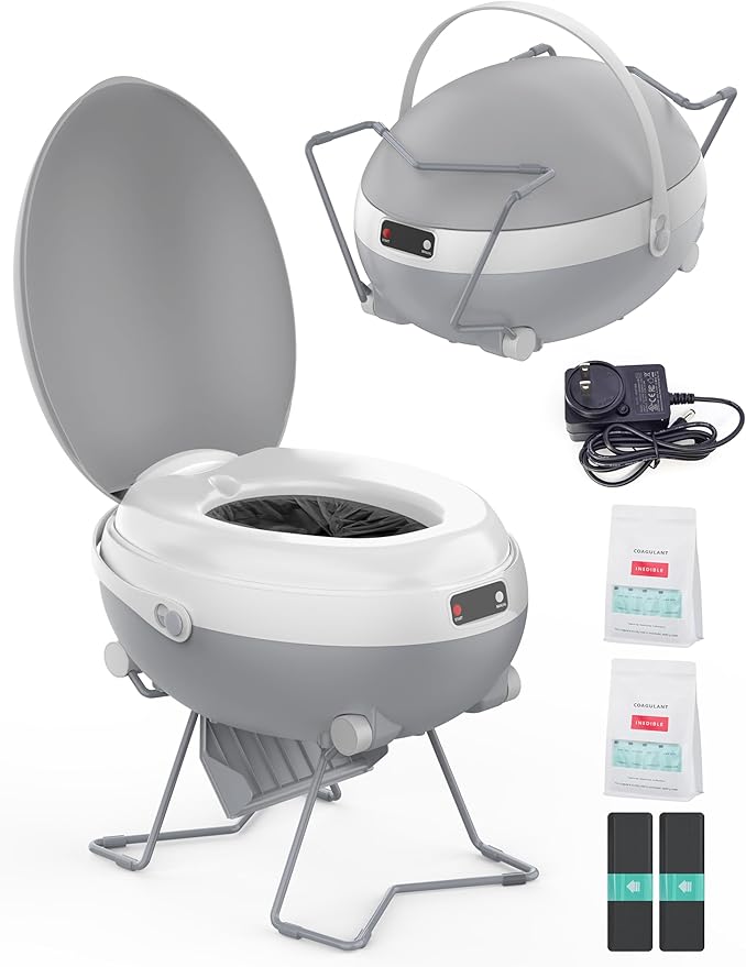 Dry Flush Toilet, Portable Waterless Self-Contained Rechargeable Toilet, Ideal for RVs, Van, Off-Grid, Tiny House, Boat