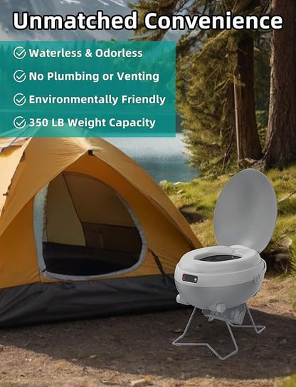 Dry Flush Toilet, Portable Waterless Self-Contained Rechargeable Toilet, Ideal for RVs, Van, Off-Grid, Tiny House, Boat